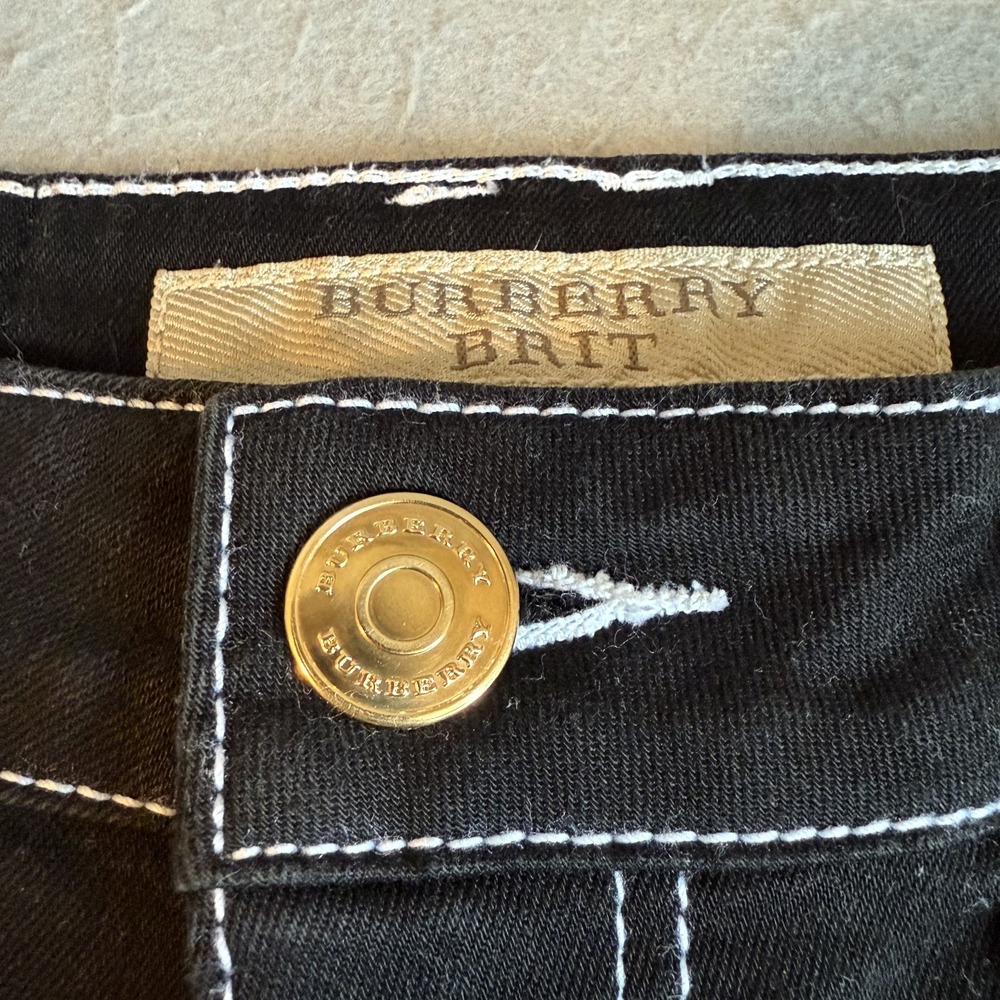 Burberry Brit Skinny High Rise Jeans Black White Contrast Stitch Stretch Denim - Picture 4 of 15